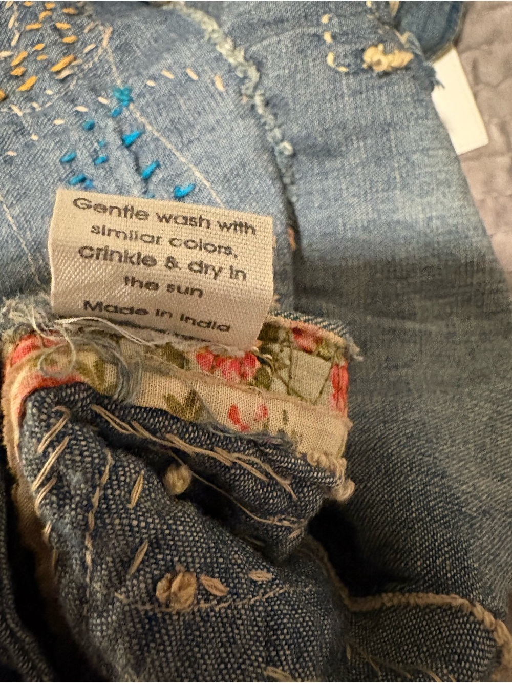 Magnolia Pearl Embroidered Patchwork Blue Jeans with Pink & Cream Florals - Picture 15 of 16